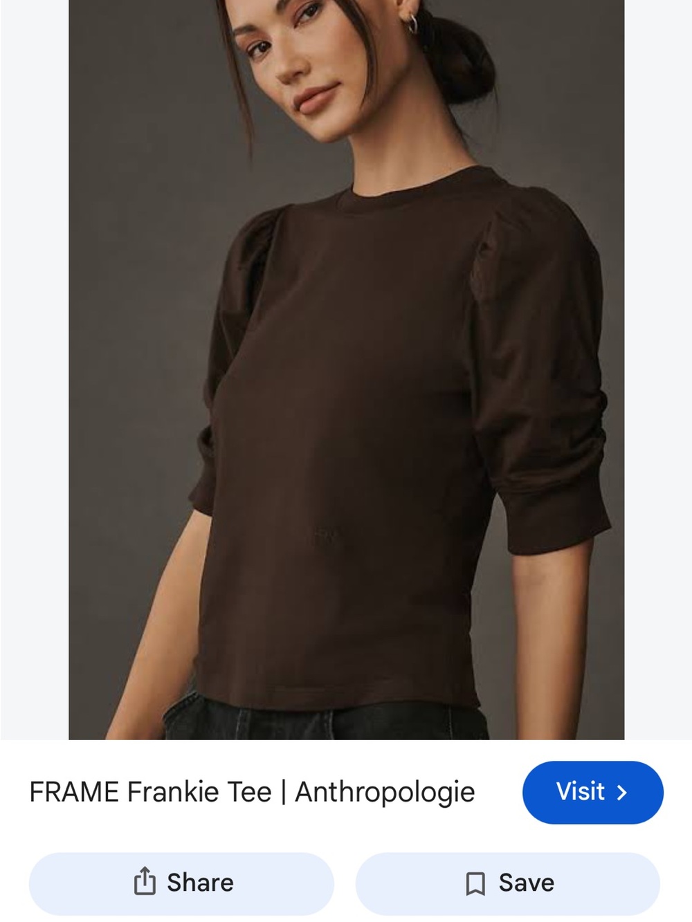 Frame Frankie Puff-Sleeve Tee in Dark Brown